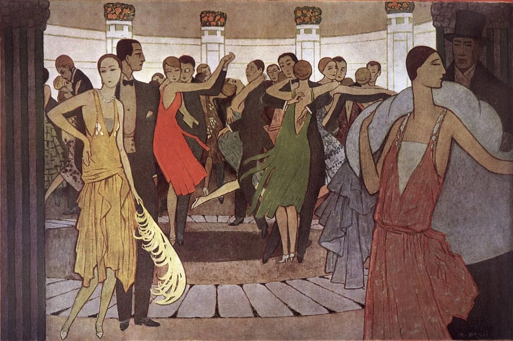 « Paris la nuit, dans un dancing de Montmartre », planche en couleurs de Manuel Orazi - 1927