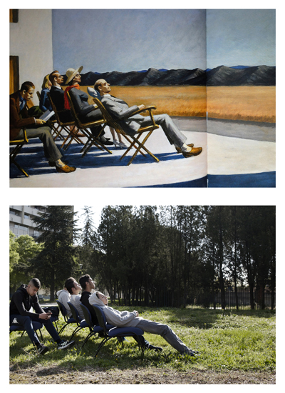 Action Tableaux détournés -Edward Hopper - People in the Sun